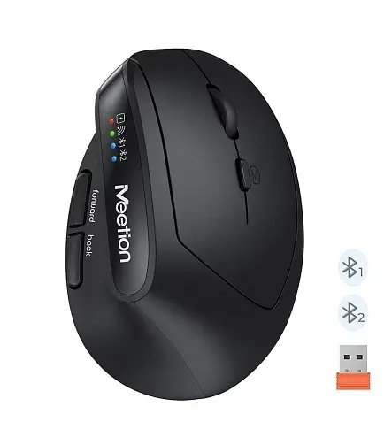 Бездротова вертикальна миша Meetion BTM008 з Bluetooth і 2.4G, ергономіка 57°, акумулятор до 400 годин Black - фото 4