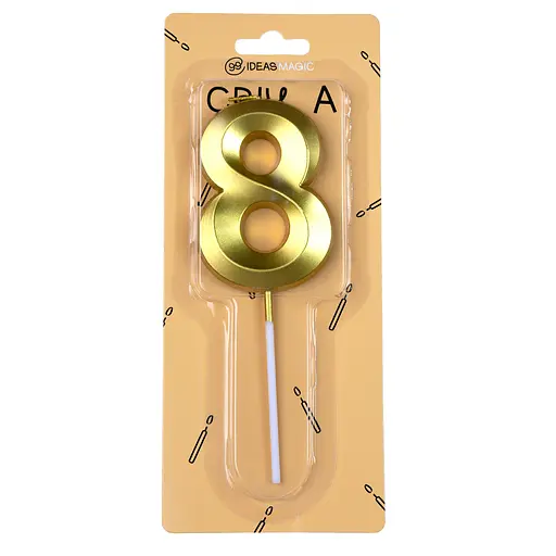 Свеча-цифра 8 золотистая металлик 7 см