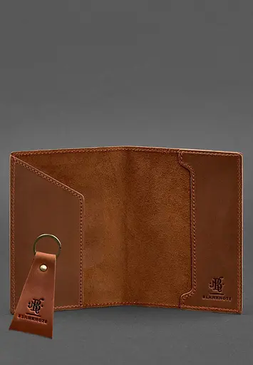 Подарочный набор кожаных аксессуаров с украинской символикой светло-коричневый. - фото 4