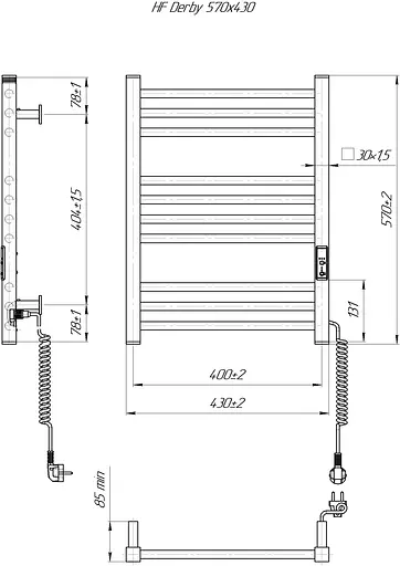 Електрична рушникосушарка HF Derby 570x430 white matte 6.1.0400.06.WM, Білий матовий, універсальне (коннектор), Електронний - фото 5