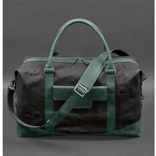 Дорожная сумка из конваса и натуральной кожи Crazy Horse зеленая - фото 1