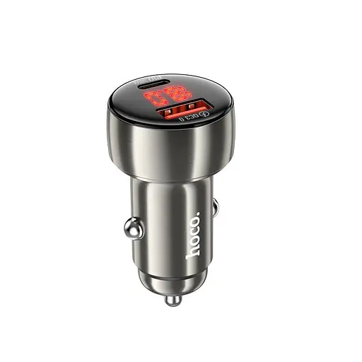 Адаптер автомобильный Hoco Leader dual-port Car charger with digital display Z50 |1USB/1Type-C, 48W/3A, PD/QC| - фото 1