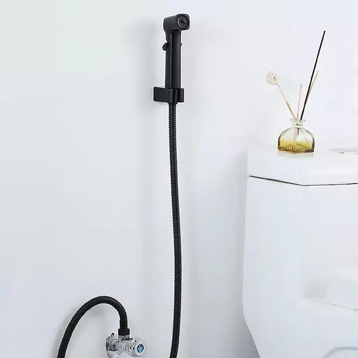 Гигиенический набор (лейка, шланг, кронштейн), черный Frap F022-6, Черный матовый - фото 4