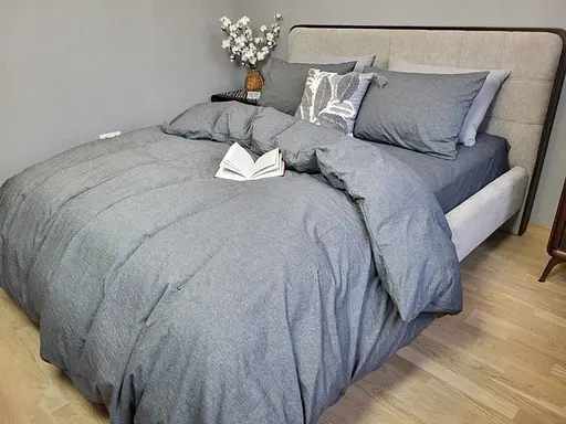 Комплект постельного белья Washed Cotton из вареного хлопка графит Graphite - двуспальный - фото 1