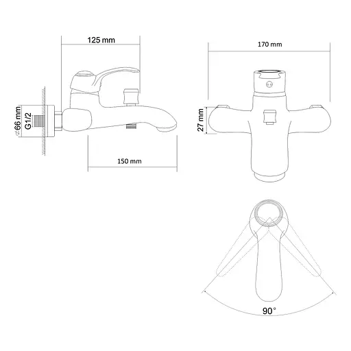 Смеситель для ванны хром 40мм R jFortuna RBZ018-3 Хром - фото 2
