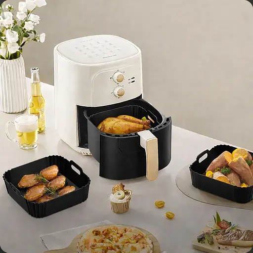 Квадратная плотная силиконовая форма для аэрогриля, духовки и мультипечи с ребристым дном 21.5х21.5 см Черный 88287 - фото 4