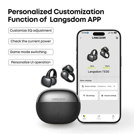 Кісткові бездротові навушники Langsdom TS30 з шумоподавленням та вологозахистом чорний - фото 8