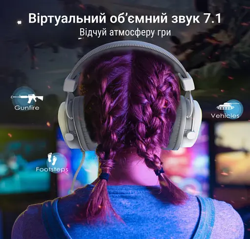Игровые наушники с микрофоном Fifine H-6W RGB USB 7.1 White - фото 4