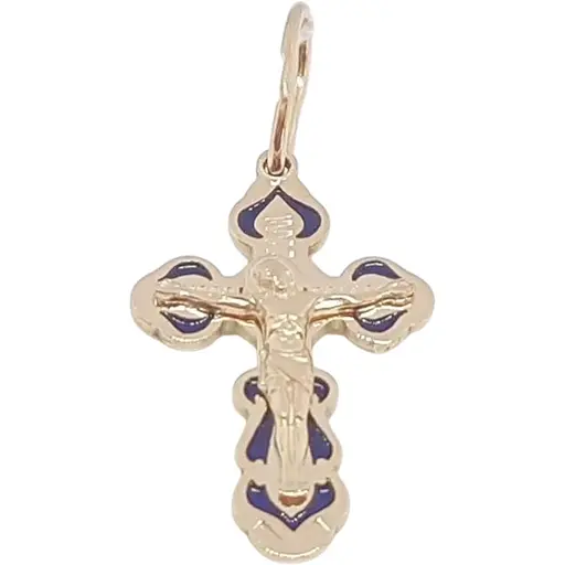 Золотий хрестик Харківська ювелірна фабрика з емаллю. Розп'яття Христа. 169
