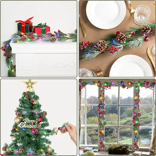 N&T NIETING 2 Pack 6FT Рождественские гирлянды с огнями, 8 режимов освещения, Рождественская гирлянда - фото 3