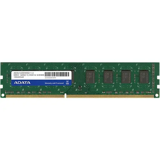 Оперативна пам'ять A-Data DDR3 8GB 1600MHz PC3-12800, non-ECC Unbuffered Б/В