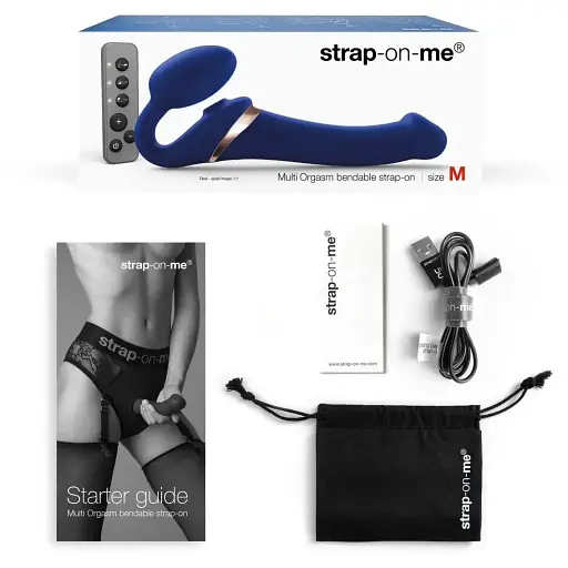 Безремневий вібрострапон Strap-On-Me Multi Orgasm Blue L регульований із вакуумною стимуляцією - фото 4