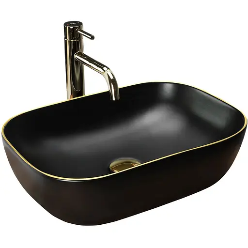 Умивальник Rea Belinda black mat T gold edge накладний REA-U9659, Чорний матовий - фото 1
