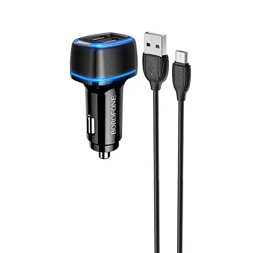 Автомобільний зарядний пристрій BOROFONE BZ14 Max 2USB/2.4A+ Cable Micro чорний - фото 1