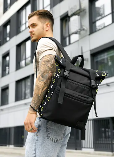 Чоловічий рюкзак Sambag Roll Top чорний оксфорд принт 41 х 30 х 16 см (24238731m) - фото 1