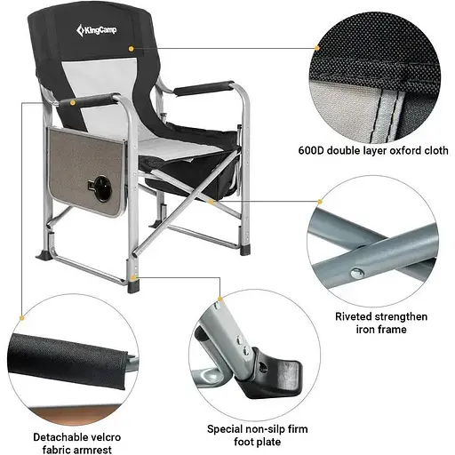 Складаний стілець KingCamp Director Chair Black/Medium Grey (2248.65.52) [146481] - фото 10