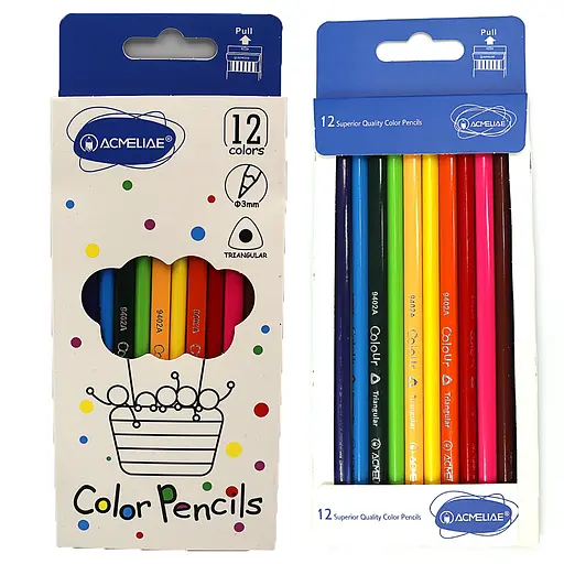 Карандаши цветные Acmeliae, 12 цветов, треугольный корпус, выдвижной, 3 мм (в ассортименте)