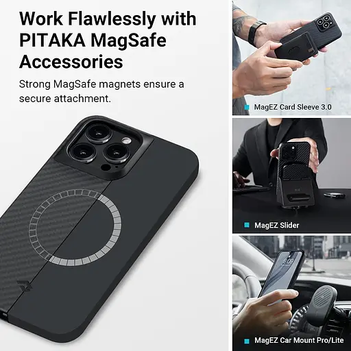 Оригинальный противоударный чехол для iPhone 14 Pro Pitaka Military Grade MagSafe MagEz 600D Black/Grey - фото 7