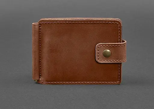 Кожаный портмоне 13.1 зажим с хлястиком светло-коричневый Crazy Horse - фото 1