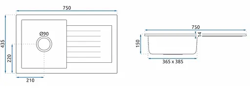 Кухонна мийка гранітна Rea Dag black ZLE-00111, Чорний - фото 6