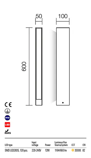 Стовпчик TWIN ST60 LED SMD 12W IP65 DG 3000K (4.1.2) Redo 9461 - фото 3