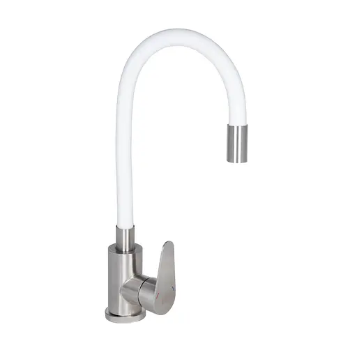 Смеситель для кухни Lidz Vida 04R-WFS U-образный гибкий White (k35) Белый - фото 1