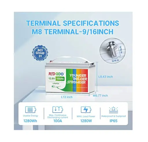 Акумуляторна батарея LiFePO4 Redodo 12 V 100 Ah 1280Wh BMS 100A - фото 2