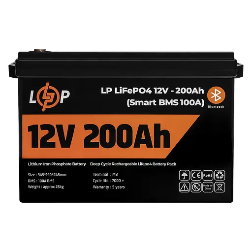 Акумулятор LP LiFePO4 12V (12,8V) - 200 Ah (2560Wh) (Smart BMS 100А) з BT пластик для ДБЖ - фото 2