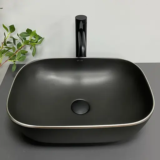 Умивальник VBI Ravenna black matt silver edge накладний VBI-011229, Чорний матовий - фото 1