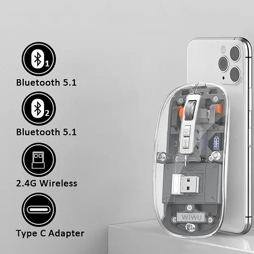Бездротова миша WIWU Crystal WM105 Dual bluetooth+2.4G Grey - фото 5