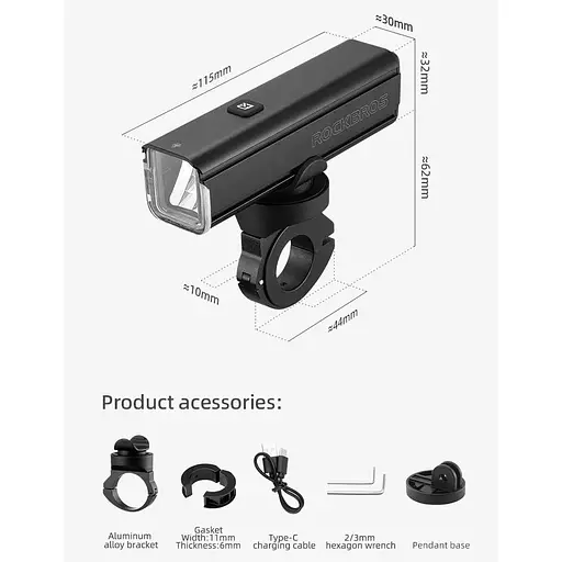 Велофара ROCKBROS RHL 1000 мощная аккумуляторная USB 4500 mAh 1000 LUM - фото 7