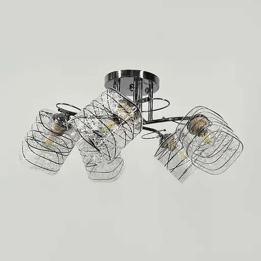 Люстра срібна на 5 плафонів з чорно-білими візерунками | Line F | Арт. 9513/5 CH - фото 3