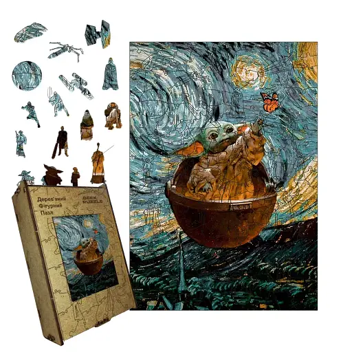 Деревянный фигурный пазл Грога Ван Гога, А3, Картонная коробка 200 элементов