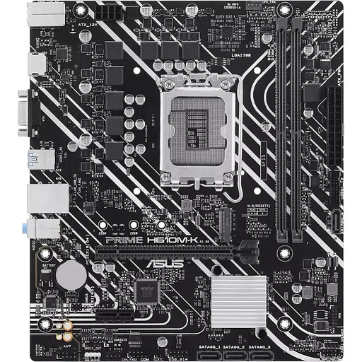 Материнская плата Asus Prime LGA1700, H610M-K, H610, 2xDDR5, Int.Video(CPU), 4xSATA3, 1xM.2, 1xPCI-E 4.0 x16, 1xPCI-E 3.0 x1, ALC997, GLan. VGA/HDMI, MicroATX