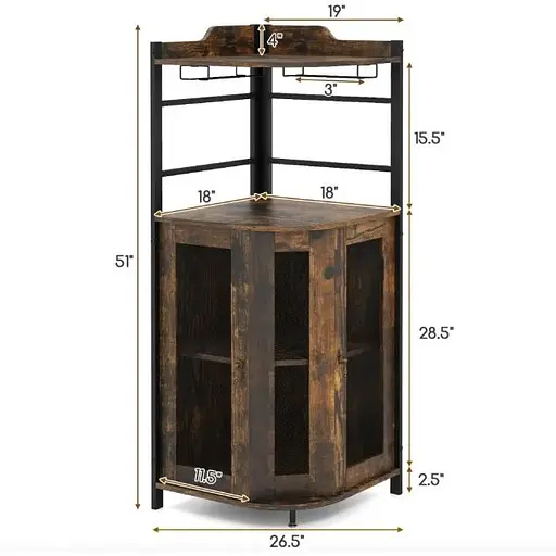 Стеллаж Costway Marvo барный с держателем бокалов в стиле Loft коричневый - фото 5