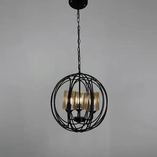 Люстра Лофт у чорному корпусі форми плетена куля Line.F Колір плафона Янтарний - фото 2