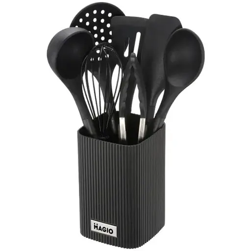 Набір кухонного приладдя Magio MG-1130 із підставкою 8 предметів Чорний - фото 1