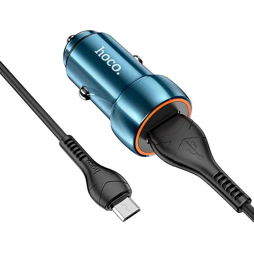 Адаптер автомобильный HOCO Micro USB Cable Blue shield Z46 коричневый - фото 3