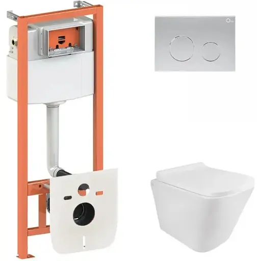 Набір Q-tap інсталяція 3 в 1 Nest QT0133M425 з панеллю змиву круглою QT0111M11111SAT + унітаз з сидінням Tern QT1733052ERW - фото 1