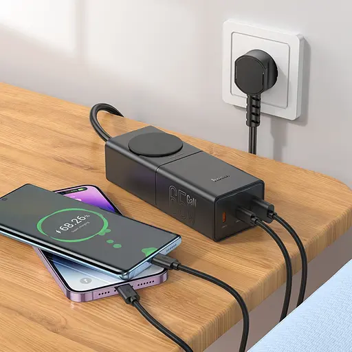 Сетевое зарядное устройство удлинитель Hoco NS4 USB/2 Type-C PD 65W черный - фото 2