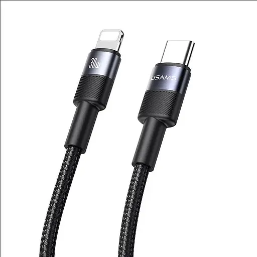 Кабель Usams SJ729 30W Aluminum Alloy Data Cable Type-C To LightningSY Series 1.2 м Сірий - фото 1