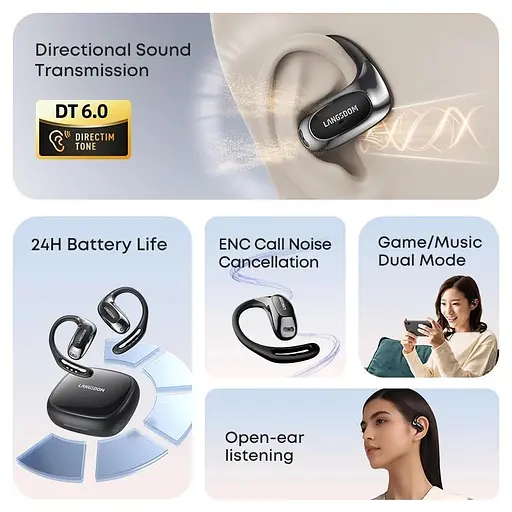 Спортивні кісткові Bluetooth 5.4 навушники Langsdom TE-10 Pro з шумозаглушенням і кістковою провідністю - фото 3