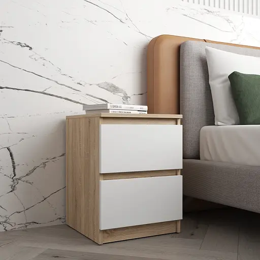Прикроватная тумба Vays R-5 Дуб Сонома-Белый фасад, 2 ящика без ручек, ЛДСП 40×40×53 см - тумба в спальню - фото 2
