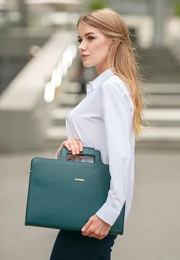 Жіноча шкіряна сумка для ноутбука і документів зелена - фото 2