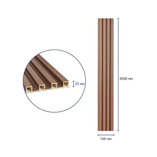 Рейка декоративна Wall Sticker WPC стінова 3000х160х23 мм Капучино SW-00001538 - фото 3