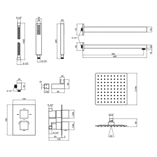 Душова система прихованого монтажу Qtap Aquarius термостатична на два споживача QTAQA65T103NGB Black Matt, Чорний матовий - фото 9