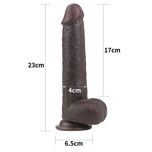 Фалоімітатор LoveToy Sliding Skin з подвійного матеріалу 23 см коричневий - фото 3