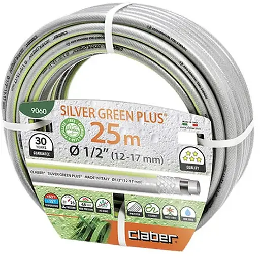 Шланг поливочный 1/2" 25м Silver Green Plus, серый с салатовой полосой