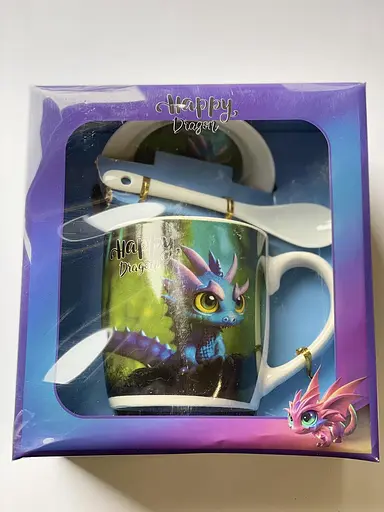 Новогодняя чашка Дракон 350 мл с тарелкой и ложкой в коробке kru-nr-dragon-2 Gee! - фото 1