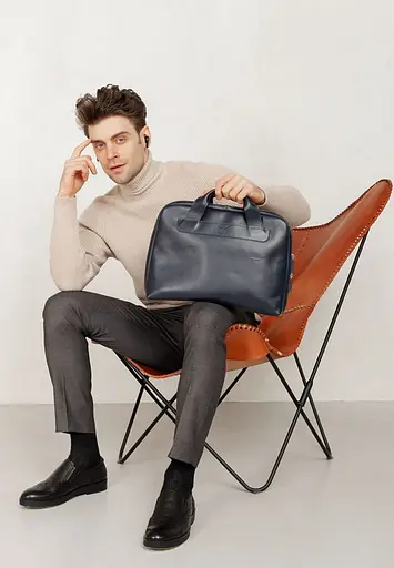 Шкіряна ділова сумка Attache Briefcase синій - фото 2